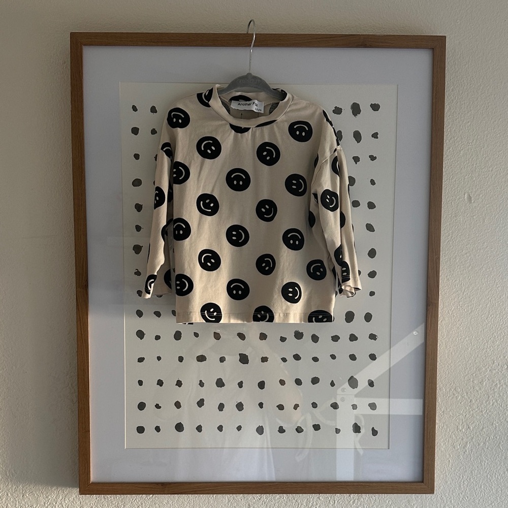 Kids Long Sleeve Smiley Face Shirt - Black on Cream